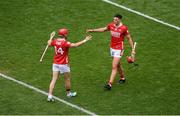 5 July 2025; Brian Hayes, right, and Alan Connolly of Cork celebrate after the GAA Hurling All-Ireland Senior Championship semi-final match between Cork and Dublin at Croke Park in Dublin. Photo by Stephen McCarthy/Sportsfile