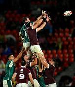 5 July 2025; Ryan Baird of Ireland and Tornike Jalagonia of Georgia contest a line-out during the International Rugby Test match between Georgia and Ireland at at Mikheil Meskhi Stadium in Tbilisi, Georgia. Photo by Brendan Moran/Sportsfile