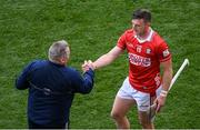 5 July 2025; Cork manager Pat Ryan and Patrick Horgan after the GAA Hurling All-Ireland Senior Championship semi-final match between Cork and Dublin at Croke Park in Dublin. Photo by Stephen McCarthy/Sportsfile