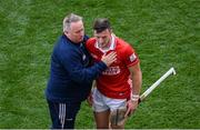 5 July 2025; Cork manager Pat Ryan and Patrick Horgan after the GAA Hurling All-Ireland Senior Championship semi-final match between Cork and Dublin at Croke Park in Dublin. Photo by Stephen McCarthy/Sportsfile