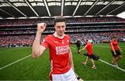 5 July 2025; Robert Downey of Cork celebrates after the GAA Hurling All-Ireland Senior Championship semi-final match between Cork and Dublin at Croke Park in Dublin. Photo by Ramsey Cardy/Sportsfile