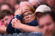 5 July 2025; Dublin supporters dejected during the GAA Hurling All-Ireland Senior Championship semi-final match between Cork and Dublin at Croke Park in Dublin. Photo by Ramsey Cardy/Sportsfile