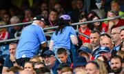 5 July 2025; Dublin supporters leave, in the 73rd minute, during the GAA Hurling All-Ireland Senior Championship semi-final match between Cork and Dublin at Croke Park in Dublin. Photo by Ray McManus/Sportsfile