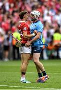 5 July 2025; Alan Connolly of Cork and Conor Donohoe of Dublin after the GAA Hurling All-Ireland Senior Championship semi-final match between Cork and Dublin at Croke Park in Dublin. Photo by John Sheridan/Sportsfile