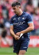 5 July 2025; Dublin goalkeeper Sean Brennan dejected after the GAA Hurling All-Ireland Senior Championship semi-final match between Cork and Dublin at Croke Park in Dublin. Photo by John Sheridan/Sportsfile