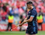 5 July 2025; Dublin goalkeeper Sean Brennan dejected after the GAA Hurling All-Ireland Senior Championship semi-final match between Cork and Dublin at Croke Park in Dublin. Photo by John Sheridan/Sportsfile