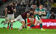 5 July 2025; Craig Casey of Ireland is tackled by Giorgi Kveseladze of Georgia during the International Rugby Test match between Georgia and Ireland at at Mikheil Meskhi Stadium in Tbilisi, Georgia. Photo by Brendan Moran/Sportsfile