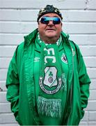 5 July 2025; Shamrock Rovers supporter Mike Eustace before the SSE Airtricity Men's Premier Division match between Sligo Rovers and Shamrock Rovers at The Showgrounds in Sligo. Photo by Thomas Flinkow/Sportsfile