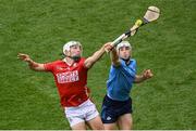 5 July 2025; Shane Kingston of Cork in action against David Lucey of Dublin during the GAA Hurling All-Ireland Senior Championship semi-final match between Cork and Dublin at Croke Park in Dublin. Photo by Stephen McCarthy/Sportsfile