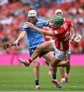 5 July 2025; Conor Donohoe of Dublin in action against Robbie O'Flynn of Cork during the GAA Hurling All-Ireland Senior Championship semi-final match between Cork and Dublin at Croke Park in Dublin. Photo by David Fitzgerald/Sportsfile