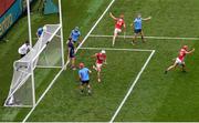 5 July 2025; Alan Connolly of Cork, top, celebrates after scoring his side's third goal during the GAA Hurling All-Ireland Senior Championship semi-final match between Cork and Dublin at Croke Park in Dublin. Photo by David Fitzgerald/Sportsfile