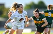 5 July 2025; Roisín Byrne of Kildare in action against Eilís Lynch of Kerry during the TG4 All-Ireland Ladies Football Senior Championship quarter-final match between Kerry and Kildare at Austin Stack Park in Tralee, Kerry. Photo by Tyler Miller/Sportsfile