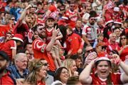5 July 2025; Cork supporters, in the Cusack Stand, celebrate Brian Hayes of Cork scoring a goal, in the 7th minute, during the GAA Hurling All-Ireland Senior Championship semi-final match between Cork and Dublin at Croke Park in Dublin. Photo by Ray McManus/Sportsfile
