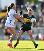 5 July 2025; Deirdre Kearney of Kerry in action against Gillian Wheeler of Kildare during the TG4 All-Ireland Ladies Football Senior Championship quarter-final match between Kerry and Kildare at Austin Stack Park in Tralee, Kerry. Photo by Tyler Miller/Sportsfile