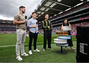 5 July 2025; BBC sport pundits, from left, Neil McManus, Paul Murphy and Seamus Flanagan at the GAA Hurling All-Ireland Senior Championship semi-final match between Cork and Dublin at Croke Park in Dublin. Photo by David Fitzgerald/Sportsfile