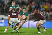 5 July 2025; Calvin Nash of Ireland in action against Irakli Kvatadze and Beka Gigashvili during the International Rugby Test match between Georgia and Ireland at at Mikheil Meskhi Stadium in Tbilisi, Georgia. Photo by Brendan Moran/Sportsfile