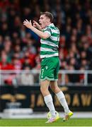 5 July 2025; Matt Healy of Shamrock Rovers celebrates his side's first goal, scored by Dan Cleary, not pictured, during the SSE Airtricity Men's Premier Division match between Sligo Rovers and Shamrock Rovers at The Showgrounds in Sligo. Photo by Thomas Flinkow/Sportsfile