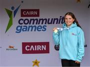 5 July 2025; Lauren Fearn from Tullyallen Co Louth who won Gold in the under-16 50m Freestyle during day one of the Cairn Community Games National Swimming, Quiz, Chess, Draughts and Gymnastics Finals 2025 at The Watershed in Kilkenny. Photo by Matt Browne/Sportsfile