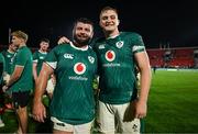 5 July 2025; Michael Milne, left, and Gavin Coombes of Ireland after the International Rugby Test match between Georgia and Ireland at at Mikheil Meskhi Stadium in Tbilisi, Georgia. Photo by Brendan Moran/Sportsfile