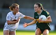 5 July 2025; Aoife Dillane of Kerry in action against Ciara Moran  of Kildare during the TG4 All-Ireland Ladies Football Senior Championship quarter-final match between Kerry and Kildare at Austin Stack Park in Tralee, Kerry. Photo by Tyler Miller/Sportsfile