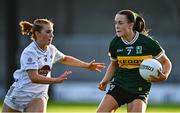 5 July 2025; Aoife Dillane of Kerry in action against Ciara Moran  of Kildare during the TG4 All-Ireland Ladies Football Senior Championship quarter-final match between Kerry and Kildare at Austin Stack Park in Tralee, Kerry. Photo by Tyler Miller/Sportsfile