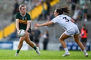5 July 2025; Niamh Carmody of Kerry in action against Laoise Lenehan of Kildare during the TG4 All-Ireland Ladies Football Senior Championship quarter-final match between Kerry and Kildare at Austin Stack Park in Tralee, Kerry. Photo by Tyler Miller/Sportsfile