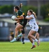 5 July 2025; Danielle O'Leary of Kerry in action against Lia Reilly of Kildare during the TG4 All-Ireland Ladies Football Senior Championship quarter-final match between Kerry and Kildare at Austin Stack Park in Tralee, Kerry. Photo by Tyler Miller/Sportsfile