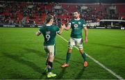 5 July 2025; Ireland captain Craig Casey, left, and Max Deegan after the International Rugby Test match between Georgia and Ireland at at Mikheil Meskhi Stadium in Tbilisi, Georgia. Photo by Brendan Moran/Sportsfile