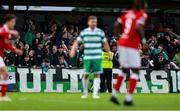 5 July 2025; Shamrock Rovers supporters during the SSE Airtricity Men's Premier Division match between Sligo Rovers and Shamrock Rovers at The Showgrounds in Sligo. Photo by Thomas Flinkow/Sportsfile