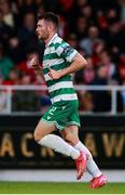 5 July 2025; Josh Honohan of Shamrock Rovers celebrates after scoring his side's second goal during the SSE Airtricity Men's Premier Division match between Sligo Rovers and Shamrock Rovers at The Showgrounds in Sligo. Photo by Thomas Flinkow/Sportsfile