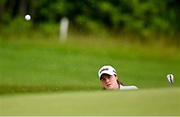 6 July 2025; Leona Maguire of Ireland plays out of a bunker on the first hole during day four of the 2025 KPMG Women’s Irish Open Golf Championship at Carton House Golf Club in Maynooth, Kildare. Photo by Seb Daly/Sportsfile
