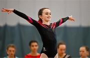 6 July 2025; Eloise McDonnell from Kilmovee, Mayo, during the Girls U15 Gymnastics during day two of the Cairn Community Games National Swimming, Quiz, Chess, Draughts and Gymnastics Finals 2025 at The Watershed in Kilkenny. Photo by Sam Barnes/Sportsfile