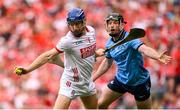 5 July 2025; Cork goalkeeper Patrick Collins in action against Cian O'Sullivan of Dublin during the GAA Hurling All-Ireland Senior Championship semi-final match between Cork and Dublin at Croke Park in Dublin. Photo by Ramsey Cardy/Sportsfile