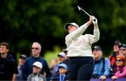 6 July 2025; Kirsten Rudgeley of Australia watches her drive at the second tee box during day four of the 2025 KPMG Women’s Irish Open Golf Championship at Carton House Golf Club in Maynooth, Kildare. Photo by Seb Daly/Sportsfile