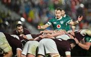 5 July 2025; Craig Casey of Ireland, right, and Vasil Lobzhanidze of Georgia during the International Rugby Test match between Georgia and Ireland at at Mikheil Meskhi Stadium in Tbilisi, Georgia. Photo by Brendan Moran/Sportsfile