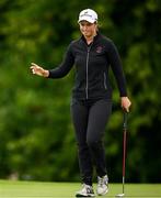 6 July 2025; Lottie Woad of England acknowledges the gallery after a putt on the second green during day four of the 2025 KPMG Women’s Irish Open Golf Championship at Carton House Golf Club in Maynooth, Kildare. Photo by Seb Daly/Sportsfile