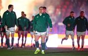 5 July 2025; Ireland captain Craig Casey leads his side onto the pitch before the International Rugby Test match between Georgia and Ireland at at Mikheil Meskhi Stadium in Tbilisi, Georgia. Photo by Brendan Moran/Sportsfile
