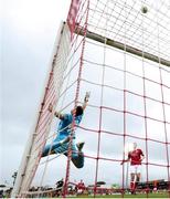 5 July 2025; Sligo Rovers goalkeeper Sam Sargeant makes a save during the SSE Airtricity Men's Premier Division match between Sligo Rovers and Shamrock Rovers at The Showgrounds in Sligo. Photo by Thomas Flinkow/Sportsfile