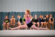 6 July 2025; Amelie Noonan from Rhode, Offaly, competes in the U13 Girls Gymnastics during day two of the Cairn Community Games National Swimming, Quiz, Chess, Draughts and Gymnastics Finals 2025 at The Watershed in Kilkenny. Photo by Sam Barnes/Sportsfile