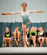 6 July 2025; Fiadh Cuskelly from Killeigh, Offaly, competes in the U13 Girls Gymnastics during day two of the Cairn Community Games National Swimming, Quiz, Chess, Draughts and Gymnastics Finals 2025 at The Watershed in Kilkenny. Photo by Sam Barnes/Sportsfile