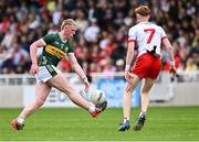 6 July 2025; John Curtin of Kerry in action against Thomas Meehan of Tyrone during the Electric Ireland GAA Football All-Ireland Minor Championship final match between Kerry and Tyrone at Cedral St Conleth's Park in Newbridge, Kildare. Photo by Piaras Ó Mídheach/Sportsfile
