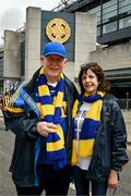 6 July 2025; Kathleen and James Kiely, from Templemore, wearing scarfs made by Kathleen's late mother before the GAA Hurling All-Ireland Senior Championship semi-final match between Kilkenny and Tipperary at Croke Park in Dublin. Photo by Ray McManus/Sportsfile