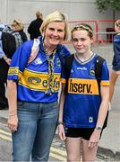 6 July 2025; Rita Hogan and Lucy Wall, from Clonmel, before the GAA Hurling All-Ireland Senior Championship semi-final match between Kilkenny and Tipperary at Croke Park in Dublin. Photo by Ray McManus/Sportsfile