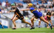6 July 2025; Laura Murphy of Kilkenny in action against Mary Burke of Tipperary during the Glen Dimplex Senior All-Ireland Camogie Championship quarter-final match between Kilkenny and Tipperary at Croke Park in Dublin. Photo by John Sheridan/Sportsfile