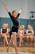 6 July 2025; Aoife Smith from Delvin-Clonmellon, Westmeath, competes in the Girls U13 Gymnastics during day two of the Cairn Community Games National Swimming, Quiz, Chess, Draughts and Gymnastics Finals 2025 at The Watershed in Kilkenny. Photo by Sam Barnes/Sportsfile
