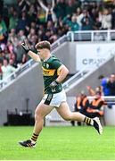 6 July 2025; Ben Kelliher of Kerry celebrates scoring his side's first goal during the Electric Ireland GAA Football All-Ireland Minor Championship final match between Kerry and Tyrone at Cedral St Conleth's Park in Newbridge, Kildare. Photo by Piaras Ó Mídheach/Sportsfile
