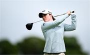 6 July 2025; Leona Maguire of Ireland watches her drive on the 18th hole during day four of the 2025 KPMG Women’s Irish Open Golf Championship at Carton House Golf Club in Maynooth, Kildare. Photo by Seb Daly/Sportsfile