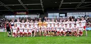 6 July 2025; The Tyrone squad before the Electric Ireland GAA Football All-Ireland Minor Championship final match between Kerry and Tyrone at Cedral St Conleth's Park in Newbridge, Kildare. Photo by Piaras Ó Mídheach/Sportsfile
