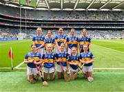 6 July 2025; The Tipperary team, back row, left to right, Alice Burrows, St Joseph's NS, Westport, Mayo, Amelia Ryan, Brackloon NS, Westport, Mayo, Ella McDaid, St Aengus NS, Brigend, Donegal, Mia Kelly, Ballymurray NS, Ballymurray, Roscommon, Aimee Toner, Foley PS, Ballymacnab Road, Armagh, front row, left to right, Ava Higgins, St Patrick's NS, Calry, Sligo, Orna McKenna, Scoil Naomh Eirc, Ardfert, Kerry, Aoibh McCarthy, Scoil Mháirtín, Kilworth, Cork, Siobhán Donnelly, St Jarlath's PS, Blackwatertown, Armagh, and Emma Diggin, Scoil Chríost Rí, Drumnacurra, before the GAA INTO Cumann na mBunscol Respect Exhibition Go Games at the GAA Hurling All-Ireland Senior Championship semi-final match between Kilkenny and Tipperary at Croke Park in Dublin. Photo by Daire Brennan/Sportsfile