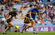 6 July 2025; Mairead Eviston of Tipperary in action against Caoimhe Keher Murtagh of Kilkenny during the Glen Dimplex Senior All-Ireland Camogie Championship quarter-final match between Kilkenny and Tipperary at Croke Park in Dublin. Photo by John Sheridan/Sportsfile
